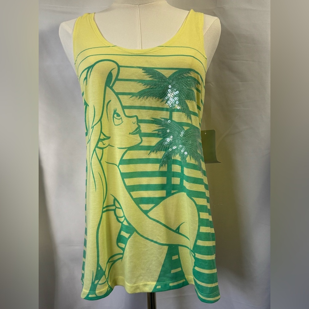 New Disney Yellow and Green Ariel Racerback Tank Top sequin accents